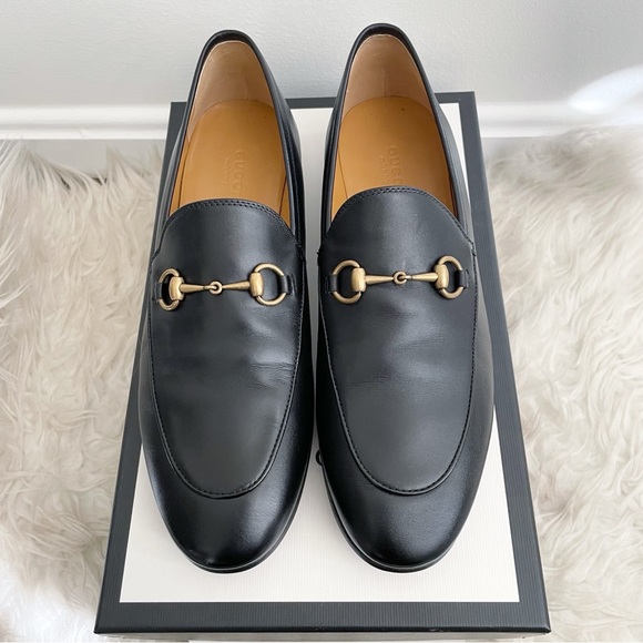 Gucci Shoes - Gucci Jordaan Horsebit Leather Loafer Black Gold size 39.5